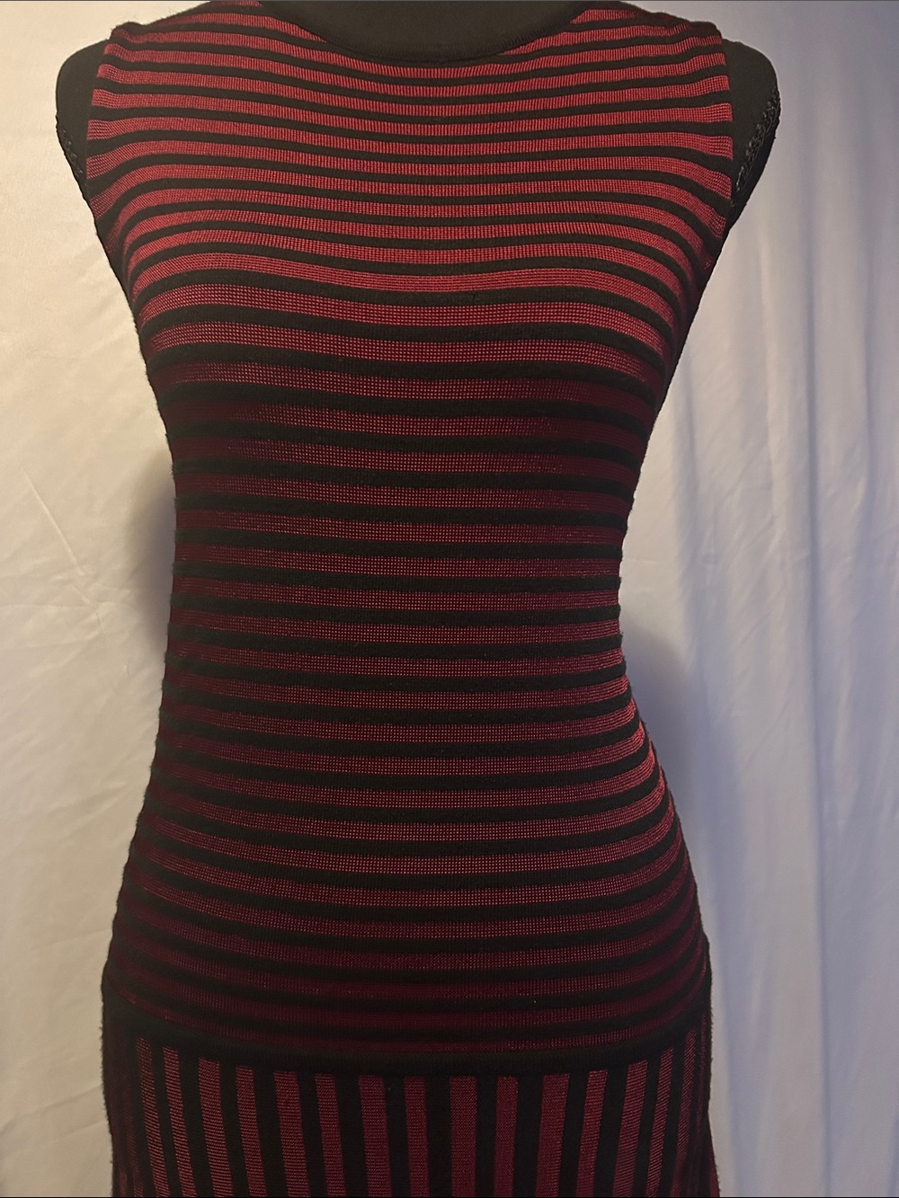 Ralph Lauren Sleeveless Maroon and Black Striped Knit Dress - Picture 2 of 11